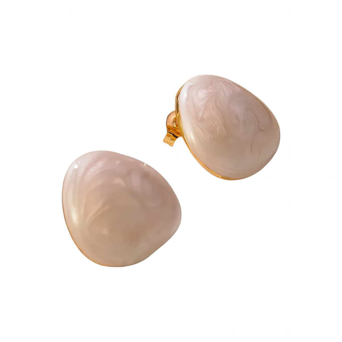 Ατσάλινα Σκουλαρίκια με Ροζ Σαμπανιζέ Μαρμαροειδές Εφέ 1.9cm (E1580) - charmy.gr