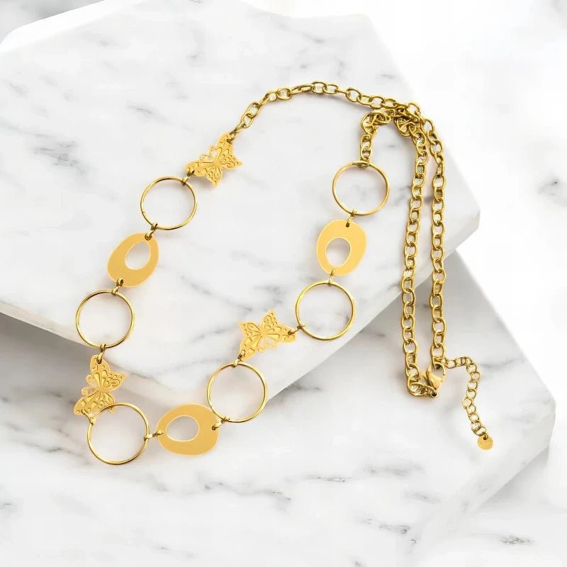 Ατσάλινη αλυσίδα λαιμού 81 εκατοστά με πεταλούδες (N1540) - charmy.gr