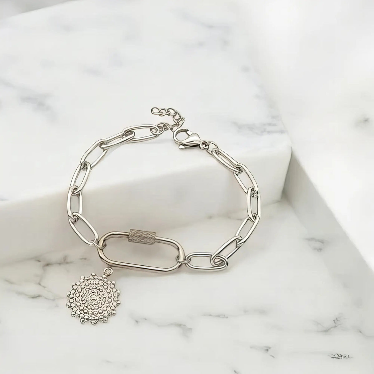 Ατσάλινη αλυσίδα με κρεμαστό ήλιο χρώμα ασημί (B3244) - charmy.gr