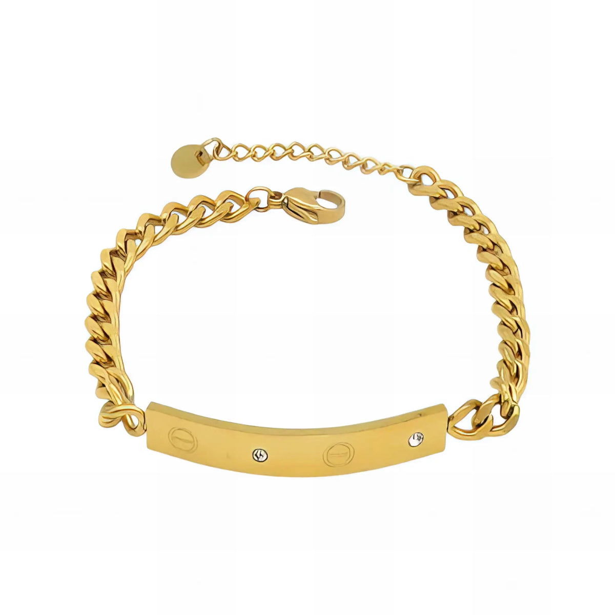 Ατσάλινη αλυσίδα χειρός επιχρυσωμένη με ορθογώνια μπάρα (B3191) - charmy.gr