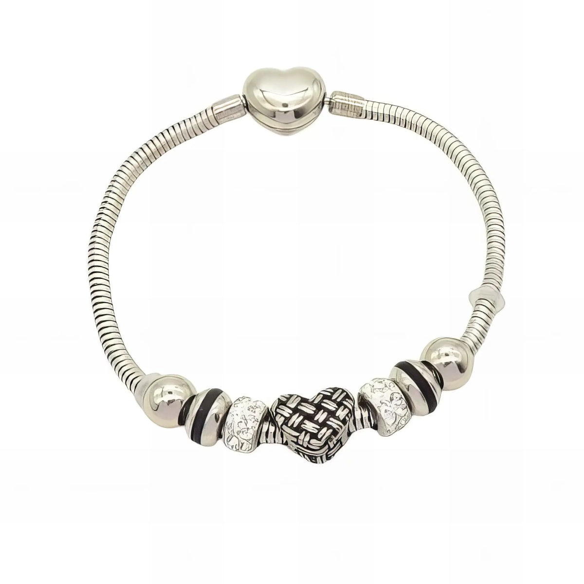 Ατσάλινη αλυσίδα χεριού ασημί με charms καρδιά (B3006) - charmy.gr