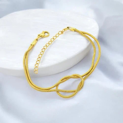 Ατσάλινη αλυσίδα χεριού διπλή επιχρυσωμένη 18k (B3000) - charmy.gr