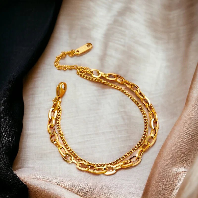 Ατσάλινη αλυσίδα χεριού διπλή επιχρυσωμένη (B1401) - charmy.gr