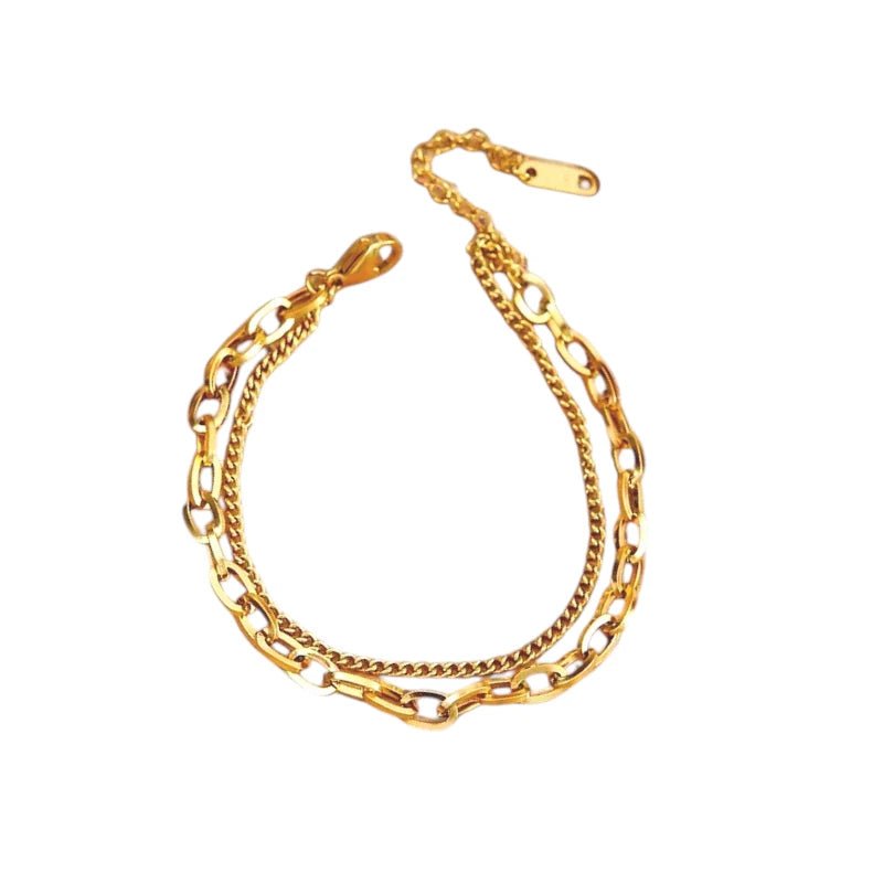 Ατσάλινη αλυσίδα χεριού διπλή επιχρυσωμένη (B1401) - charmy.gr