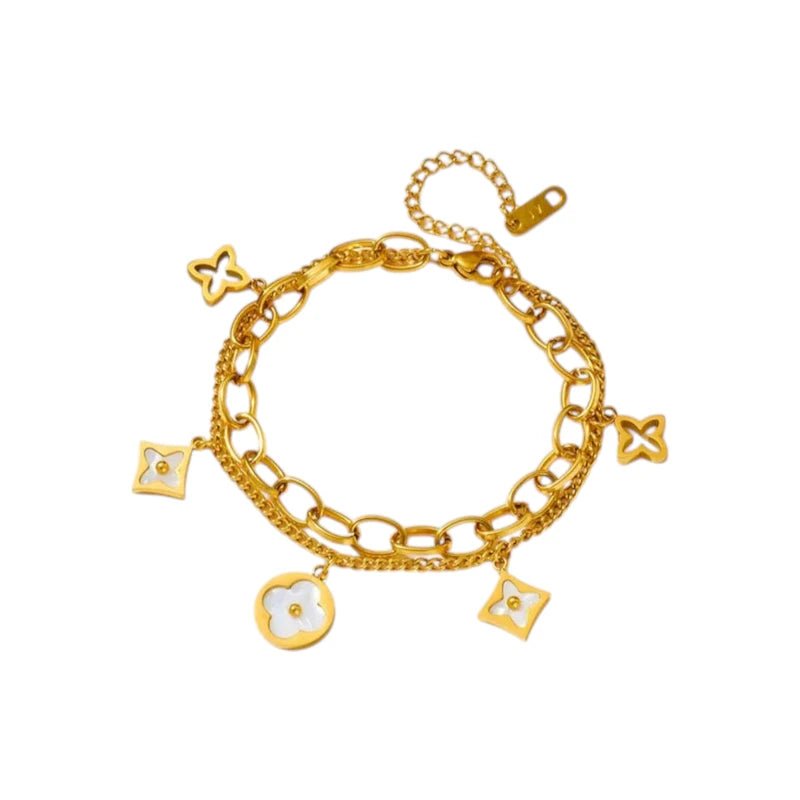 Ατσάλινη αλυσίδα χεριού διπλή επιχρυσωμένη (B1655) - charmy.gr