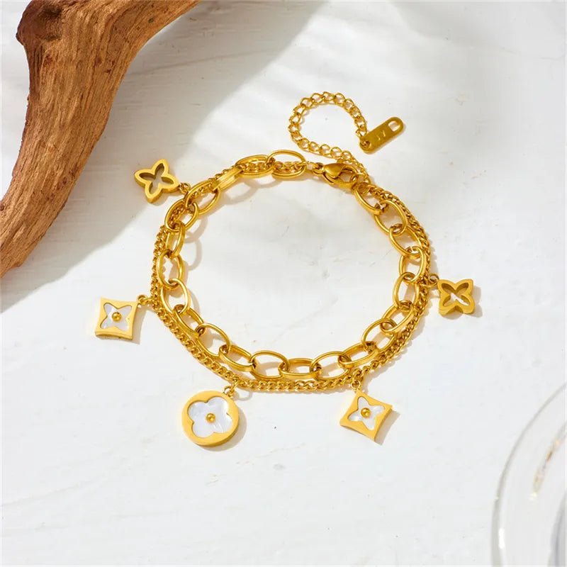 Ατσάλινη αλυσίδα χεριού διπλή επιχρυσωμένη (B1655) - charmy.gr