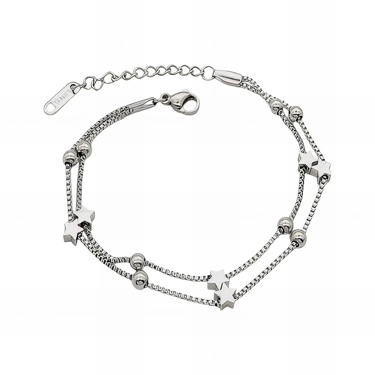 Ατσάλινη αλυσίδα χεριού διπλή με αστέρια χρώμα ασημί (B3091) - charmy.gr