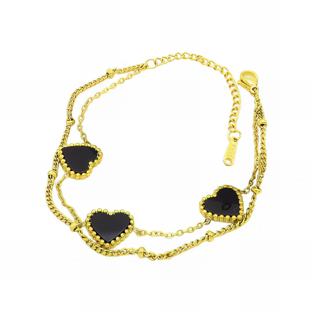 Ατσάλινη αλυσίδα χεριού διπλή με καρδιές 18k (B3038) - charmy.gr