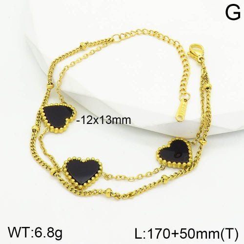 Ατσάλινη αλυσίδα χεριού διπλή με καρδιές 18k (B3038) - charmy.gr