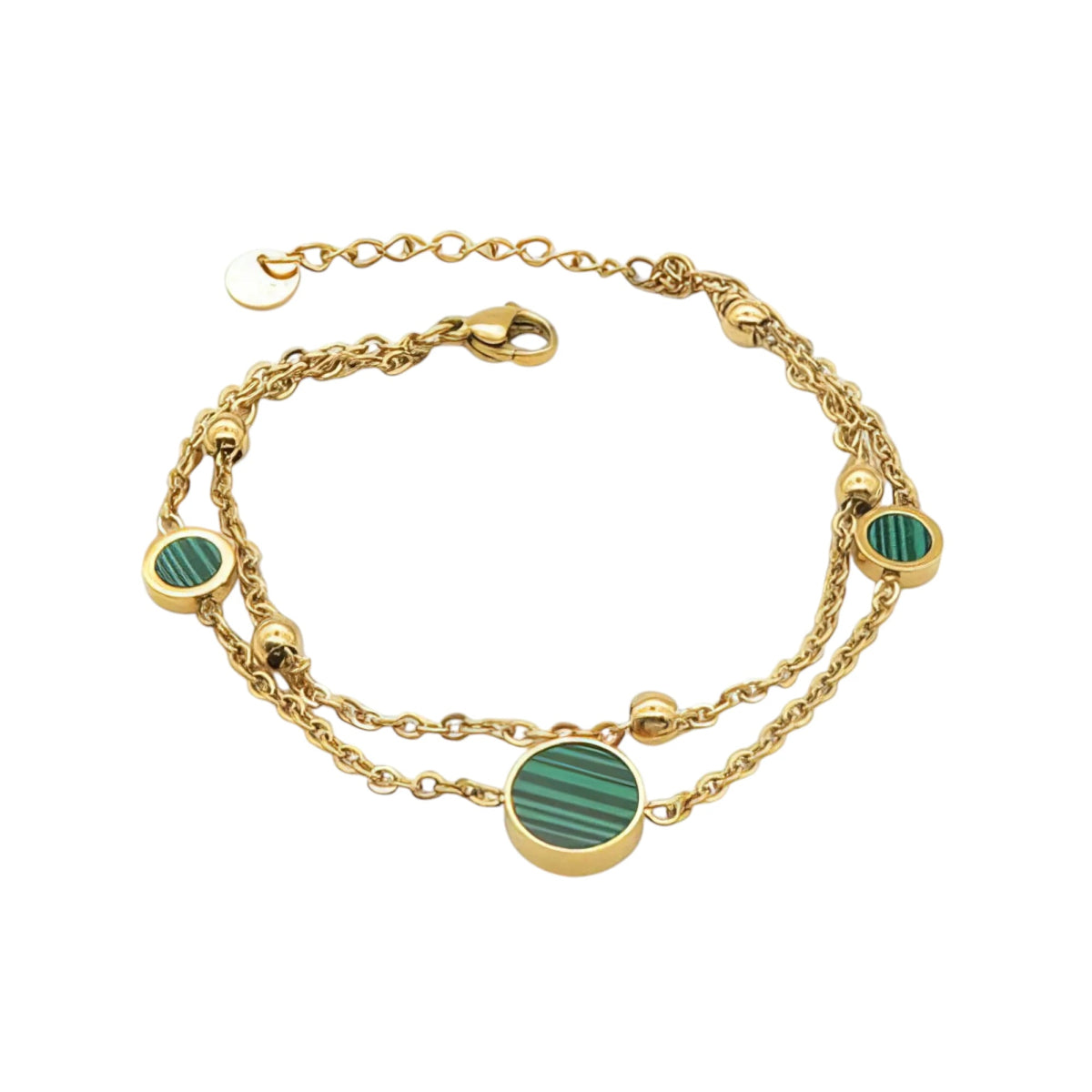 Ατσάλινη αλυσίδα χεριού διπλή με χάντρες και κυκλικά μοτίβα (B3043) - charmy.gr