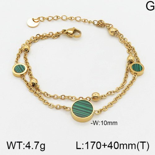 Ατσάλινη αλυσίδα χεριού διπλή με χάντρες και κυκλικά μοτίβα (B3043) - charmy.gr