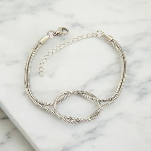 Ατσάλινη αλυσίδα χεριού διπλή χρώμα ασημί (B3001) - charmy.gr