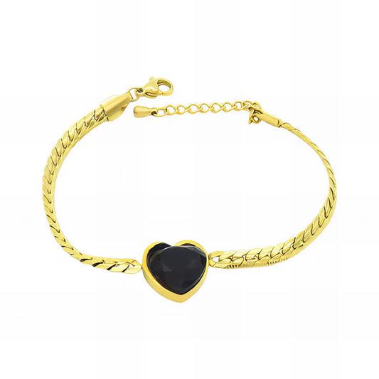 Ατσάλινη αλυσίδα χεριού με καρδιά 18k (B3041) - charmy.gr
