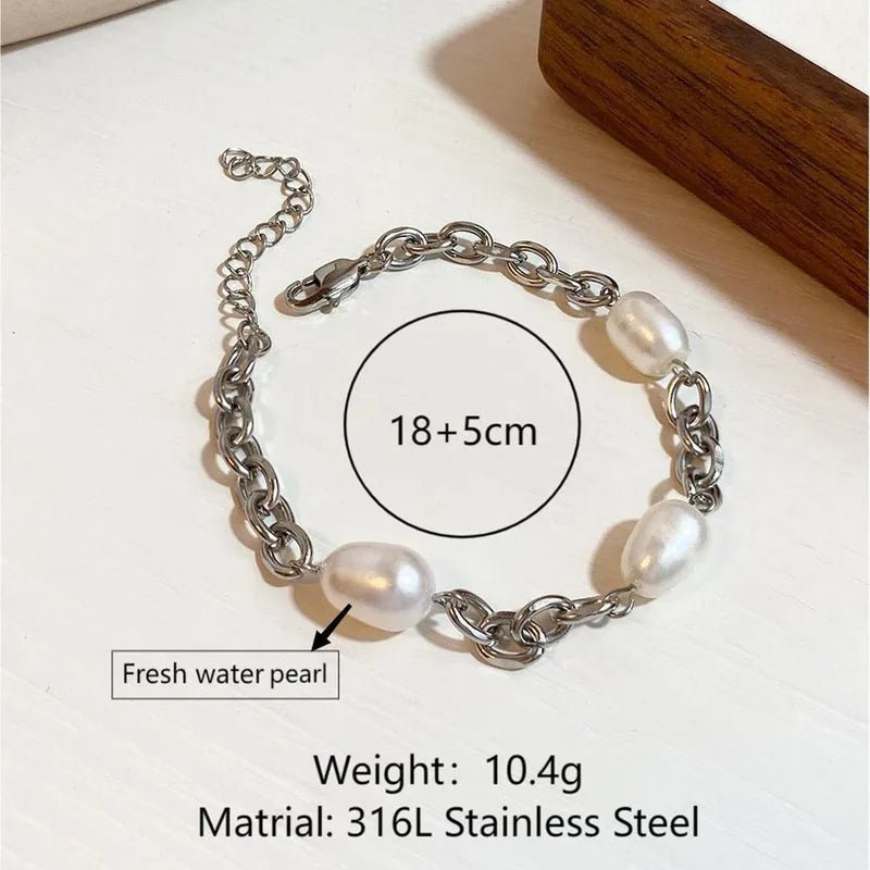 Ατσάλινη αλυσίδα χεριού με μαργαριτάρι του γλυκού νερού χρώμα ασημί (B1674) - charmy.gr