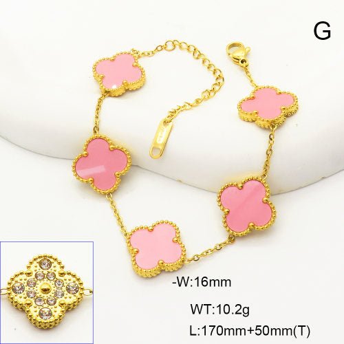 Ατσάλινη αλυσίδα χεριού με τετράφυλλα τριφύλλια διπλής όψης (B3014) - charmy.gr