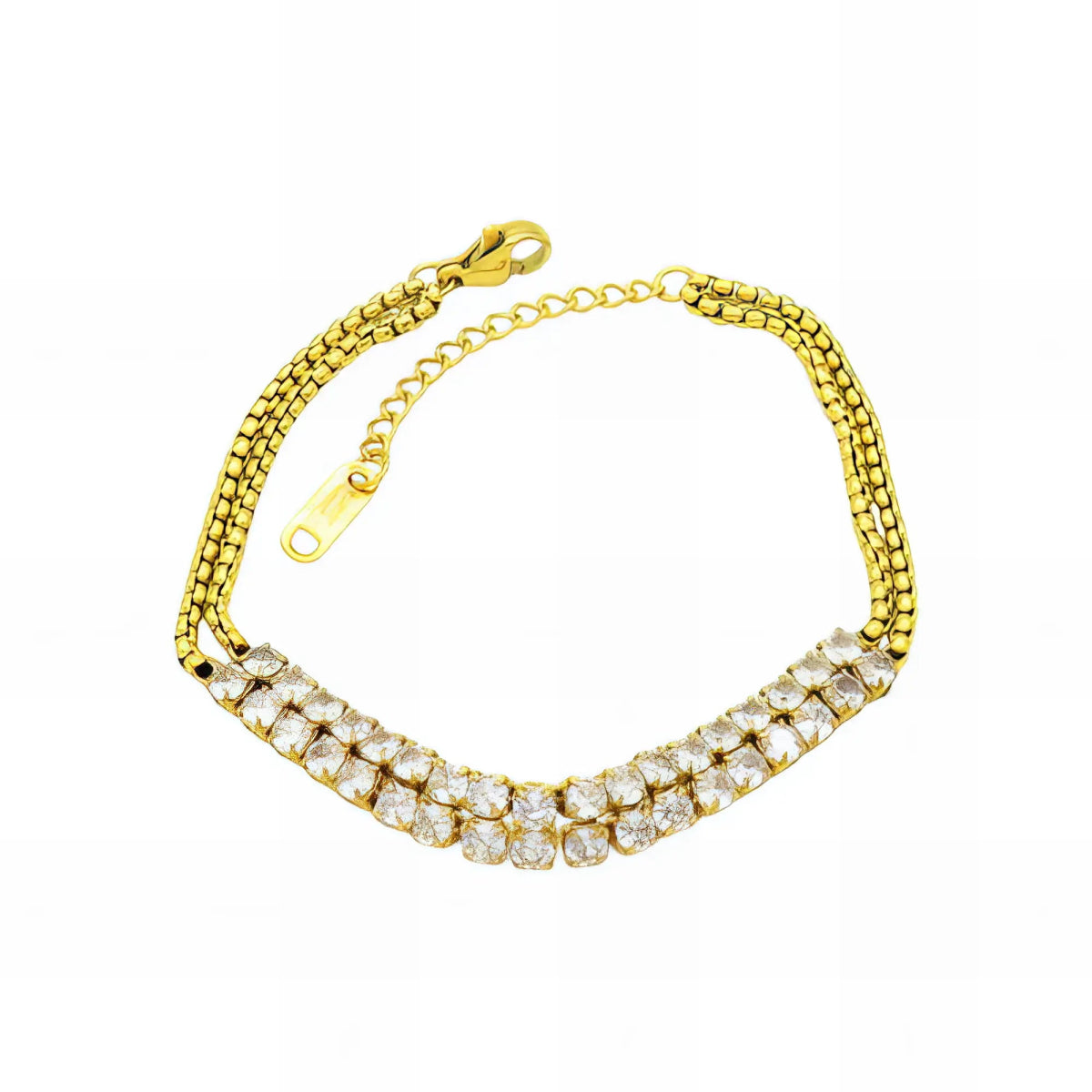 Ατσάλινη διπλή αλυσίδα χεριού ριβιέρα 18k (B3039) - charmy.gr