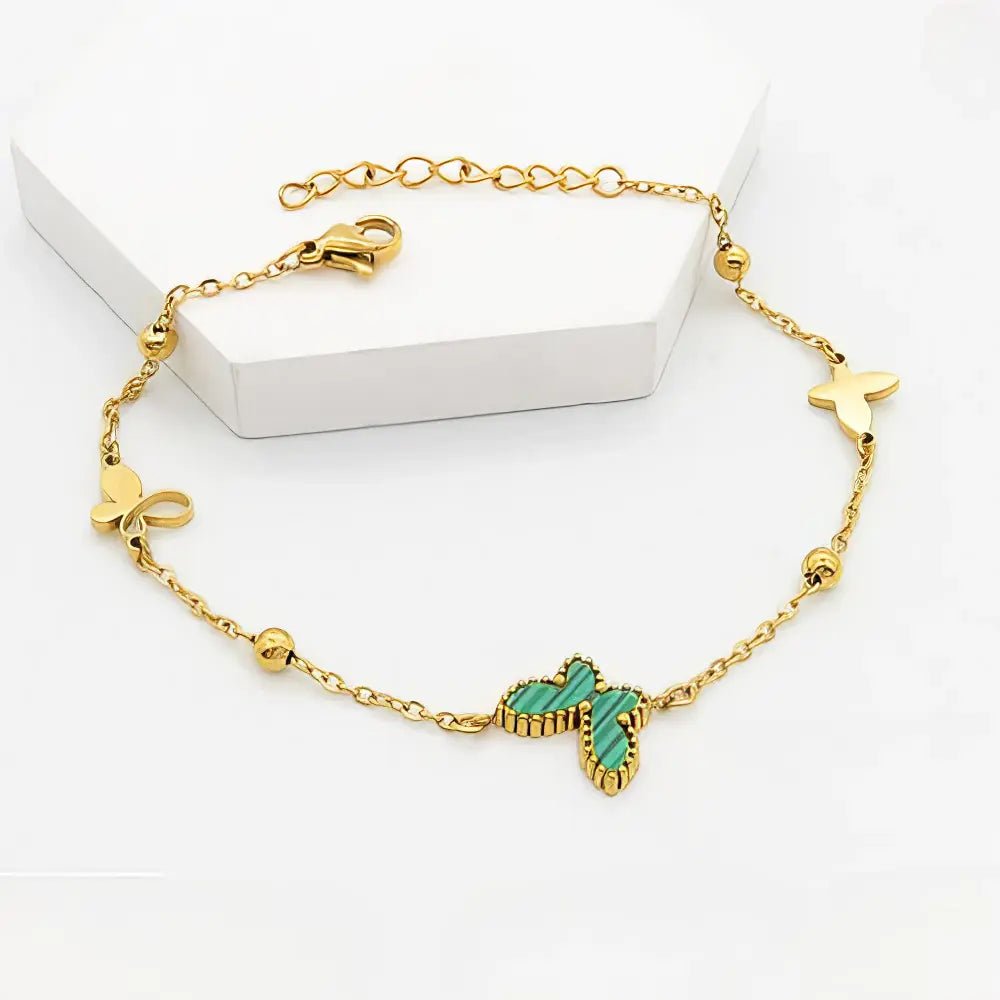 Ατσάλινο Βραχιόλι Αλυσίδα με Πεταλούδες (B3389) - charmy.gr