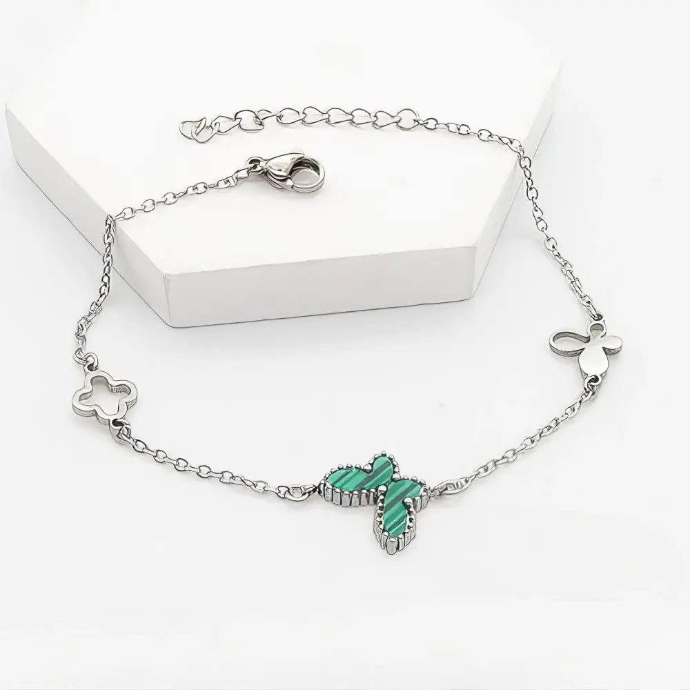 Ατσάλινο Βραχιόλι Αλυσίδα με Πεταλούδες (B3390) - charmy.gr