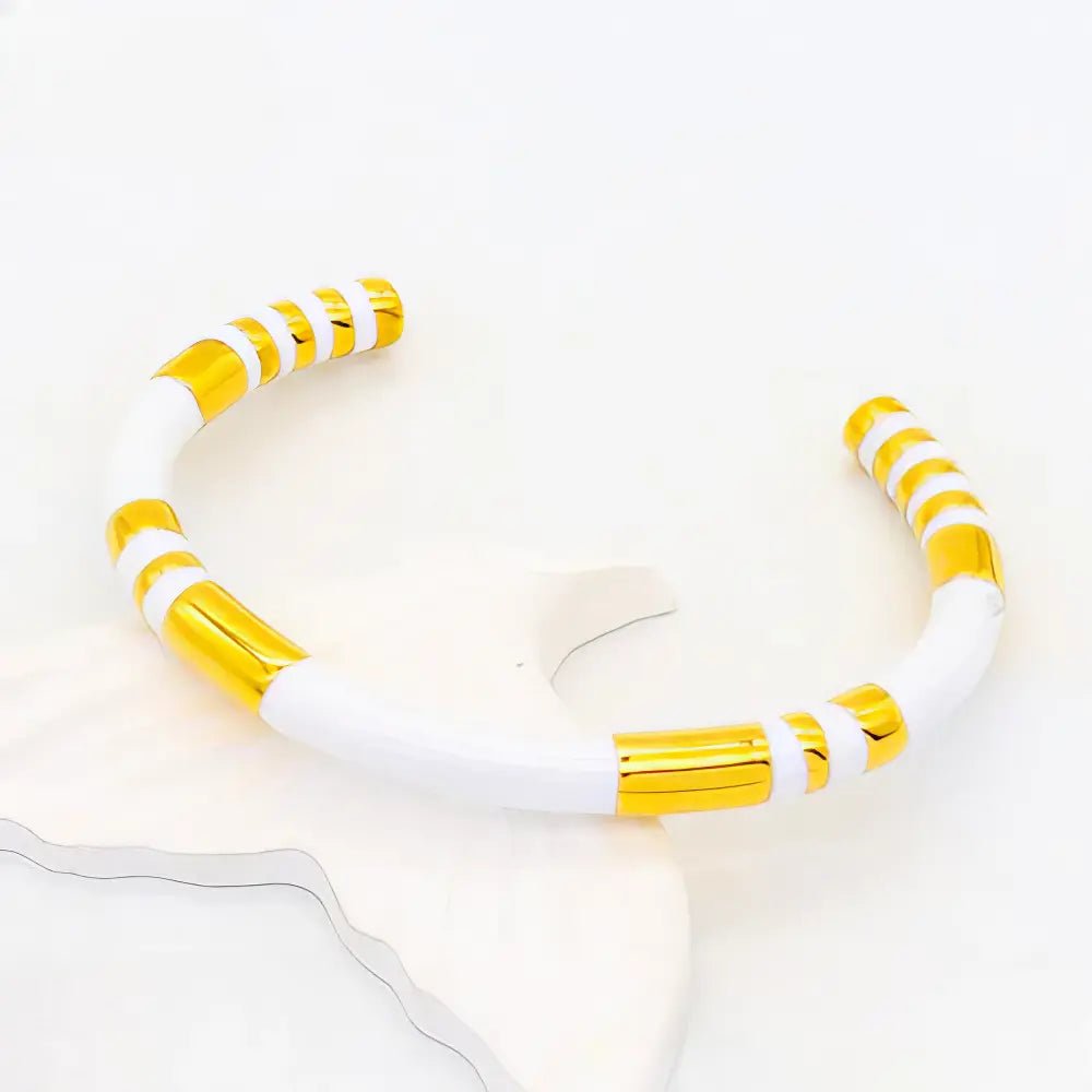 Ατσάλινο Βραχιόλι Cuff Λευκό & Χρυσό (B3444) - charmy.gr