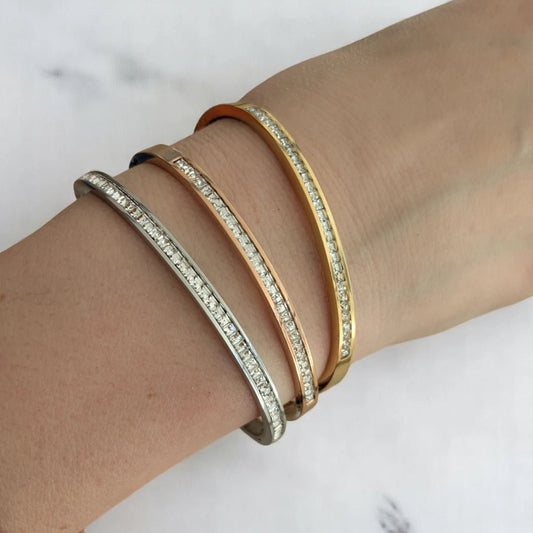 Ατσάλινο Βραχιόλι "Cuff" με Ζιργκόν Ασημί (Β3364) - charmy.gr