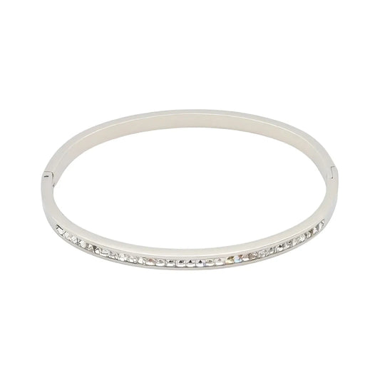 Ατσάλινο Βραχιόλι "Cuff" με Ζιργκόν Ασημί (Β3364) - charmy.gr