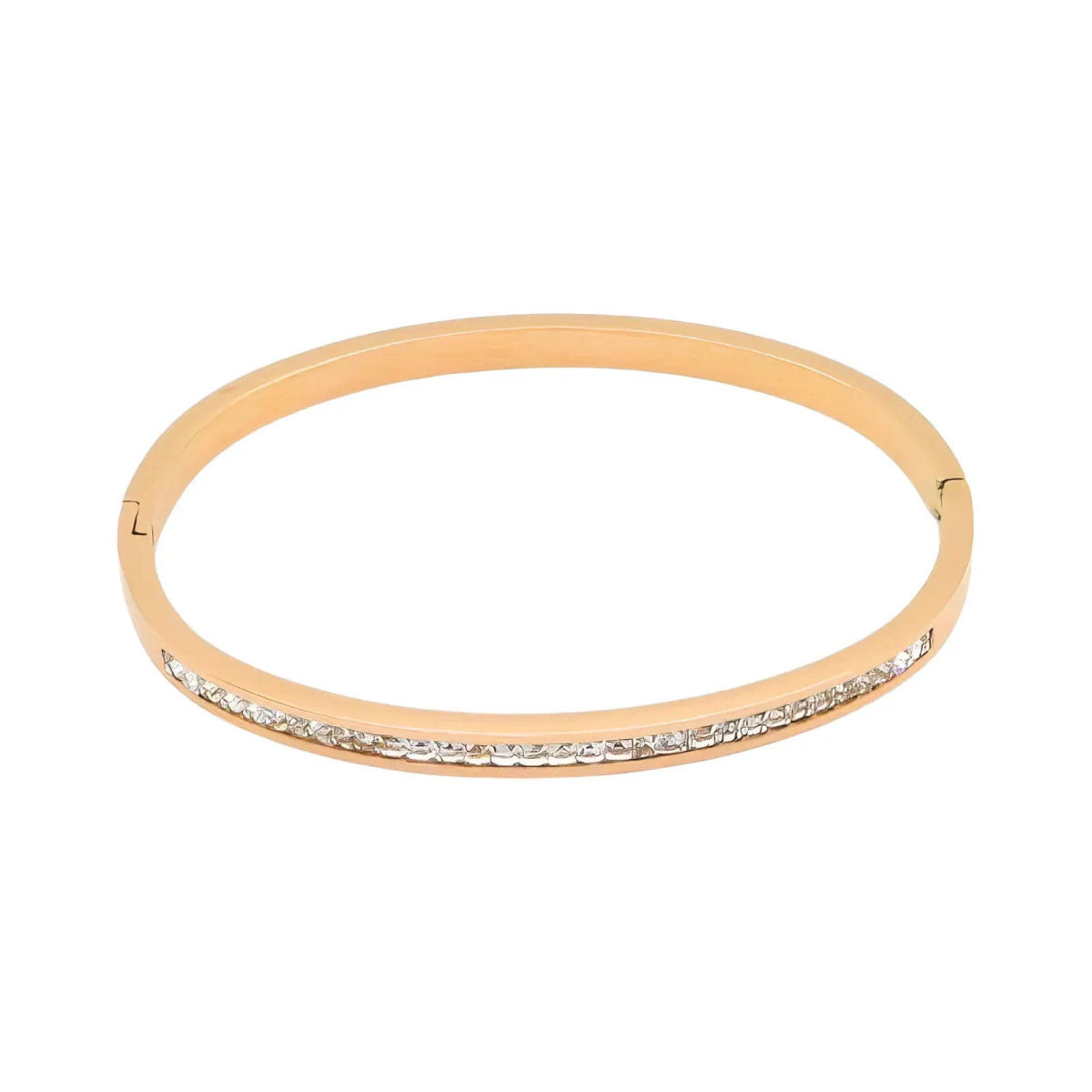 Ατσάλινο Βραχιόλι "Cuff" με Ζιργκόν Ροζ Χρυσό (Β3363) - charmy.gr