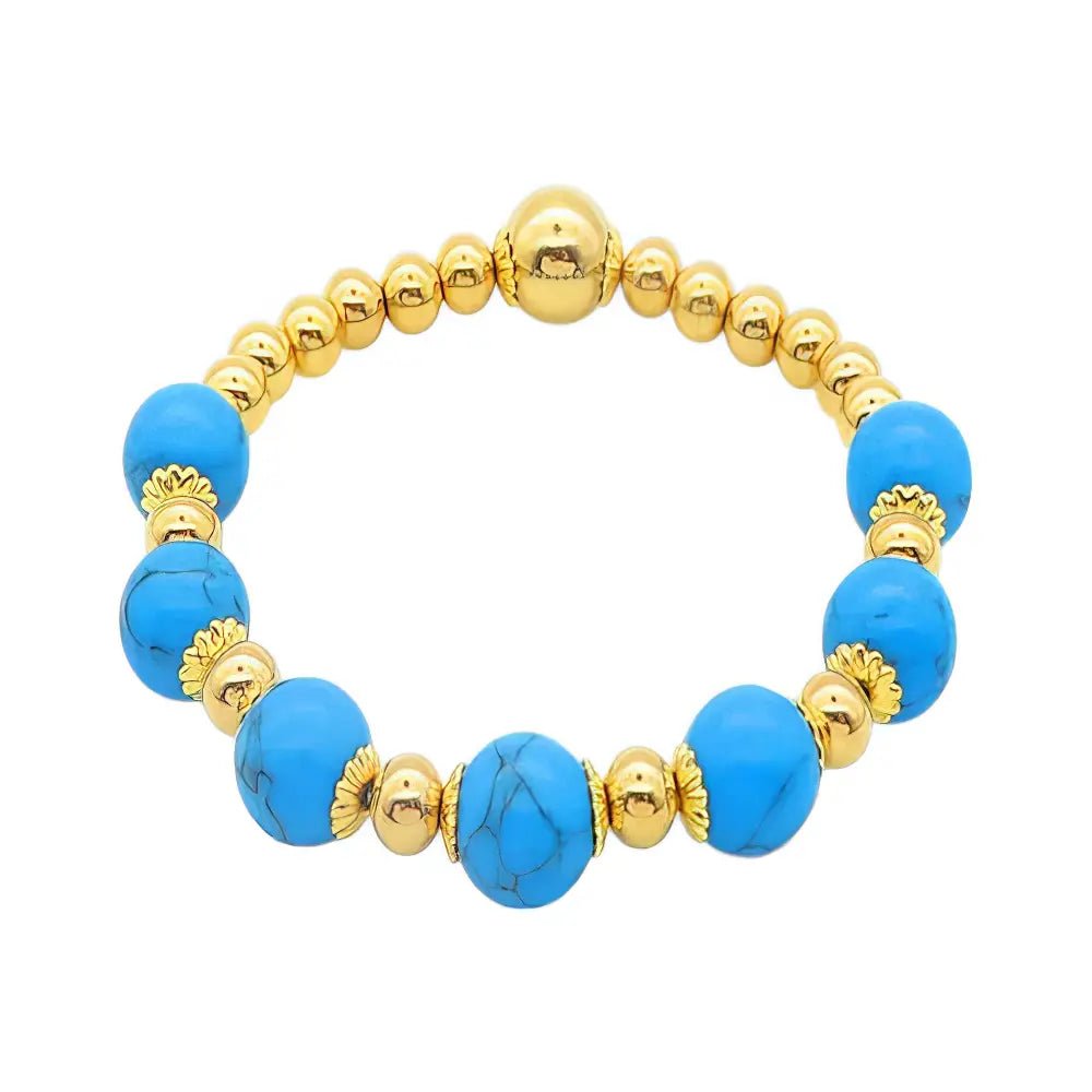 Ατσάλινο Βραχιόλι Ελαστικό με Μπλε Χάντρες και Χρυσές Λεπτομέρειες (B3415) - charmy.gr