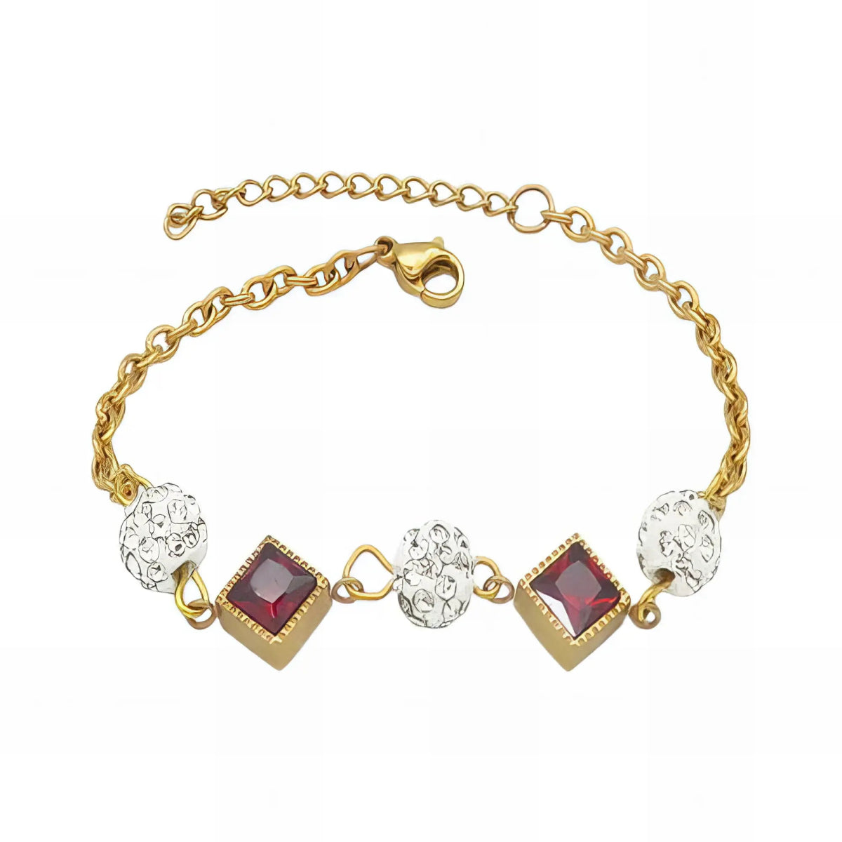Ατσάλινο βραχιόλι επιχρυσωμένο με κόκκινα ζιργκόν (B3185) - charmy.gr