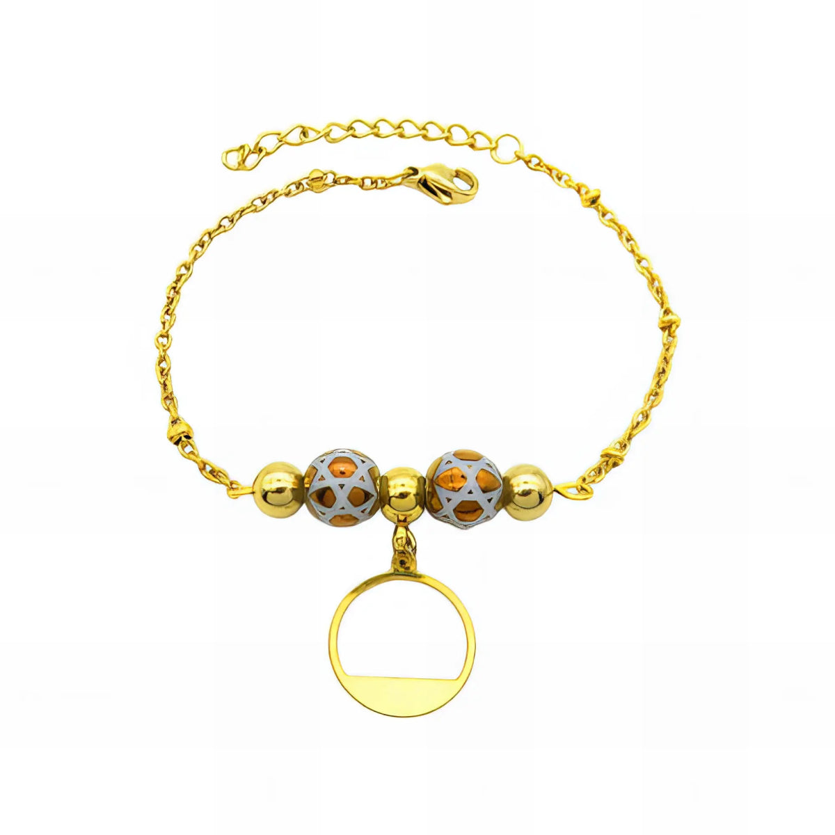 Ατσάλινο βραχιόλι επιχρυσωμένο με χάντρες & γεωμετρικό κρεμαστό (B3131) - charmy.gr
