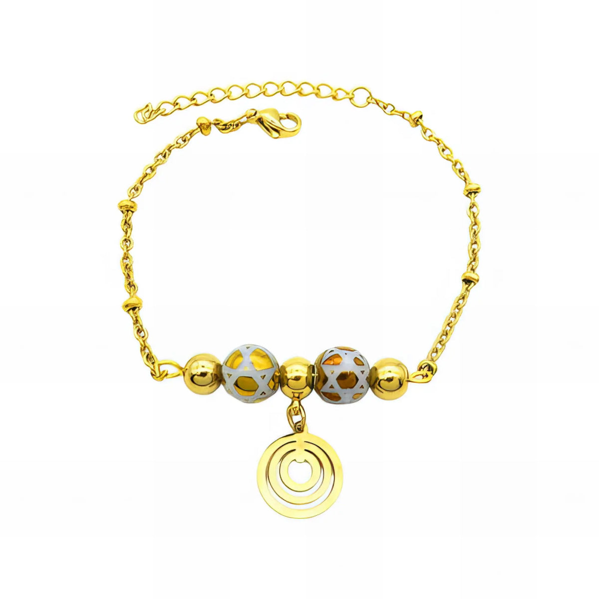 Ατσάλινο βραχιόλι επιχρυσωμένο με χάντρες & γεωμετρικό κρεμαστό (B3132) - charmy.gr