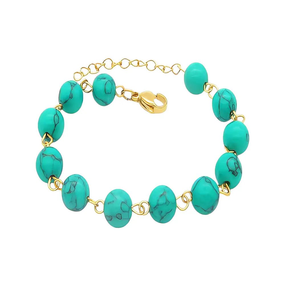 Ατσάλινο Βραχιόλι με Aquamarine Χάντρες και Χρυσή Αλυσίδα (B3416) - charmy.gr