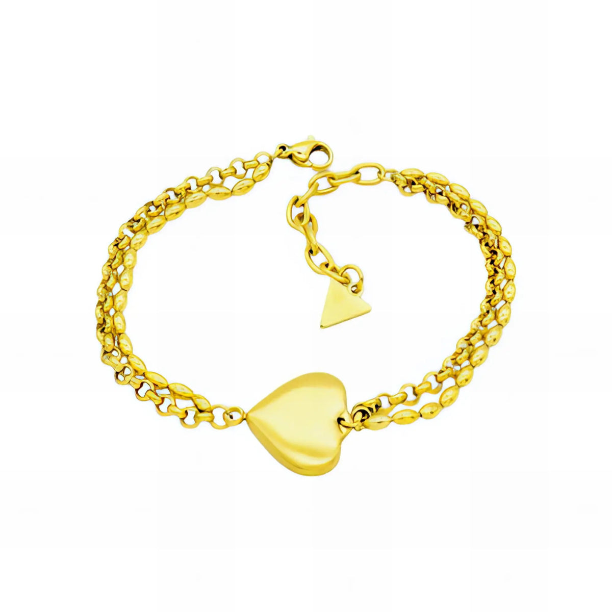 Ατσάλινο βραχιόλι με διπλή αλυσίδα και καρδιά (B3142) - charmy.gr