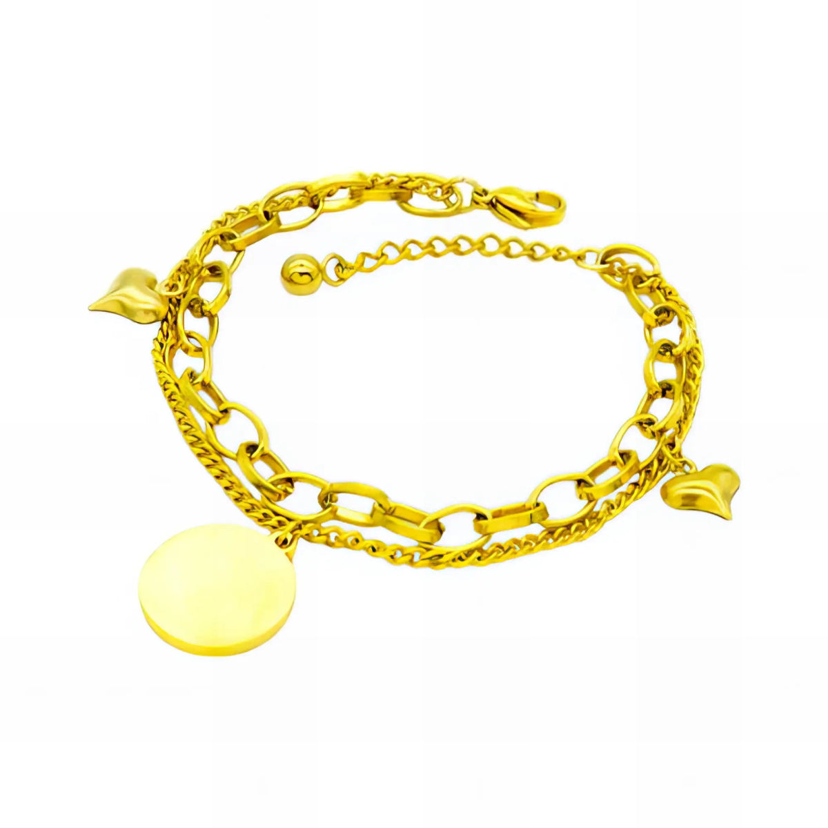 Ατσάλινο βραχιόλι με διπλή αλυσίδα καρδιές και κρεμαστό κόσμημα (B3127) - charmy.gr