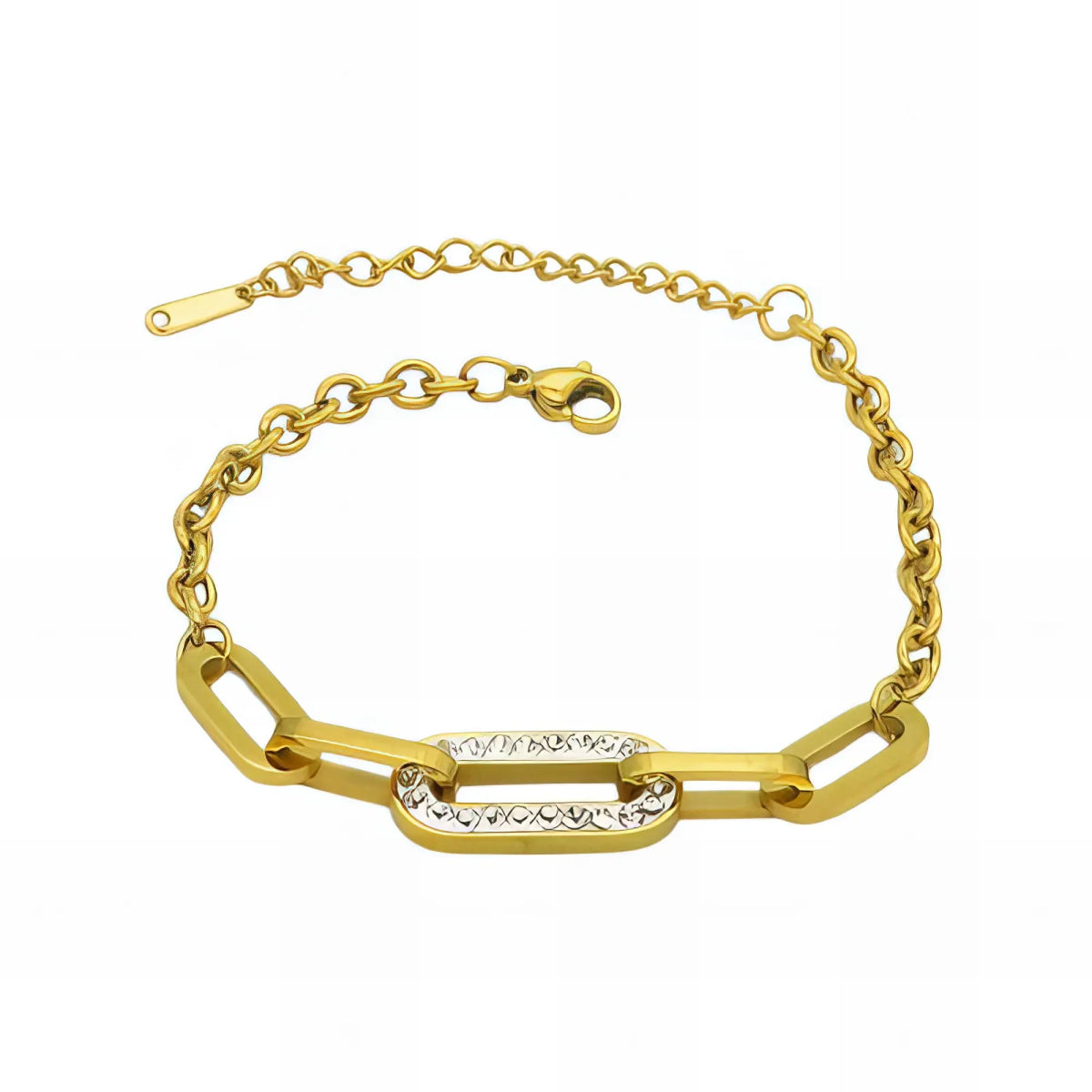 Ατσάλινο βραχιόλι με εντυπωσιακό κεντρικό κρίκο με ζιργκόν (B3203) - charmy.gr