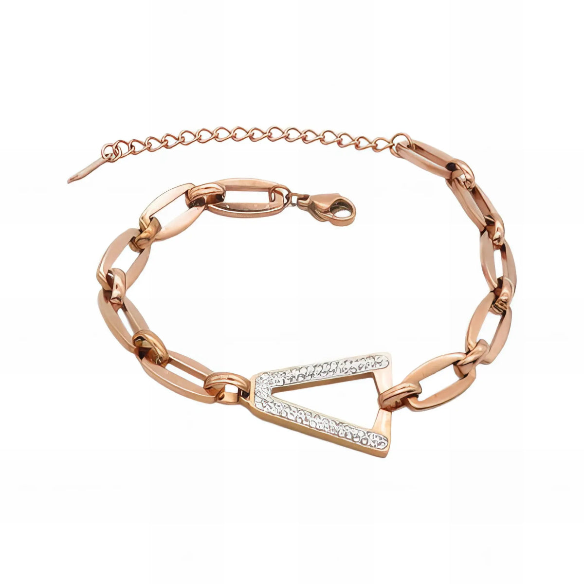Ατσάλινο βραχιόλι με κεντρικό στοιχείο V με ζιργκόν ροζ χρυσό (B3212) - charmy.gr
