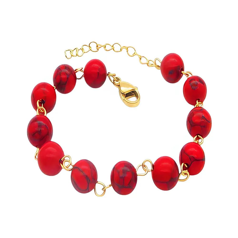 Ατσάλινο Βραχιόλι με Κόκκινες Χάντρες και Χρυσή Αλυσίδα (B3417) - charmy.gr