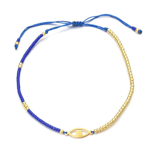 Ατσάλινο Βραχιόλι με Ματάκι & Χάντρες – Ρυθμιζόμενο (B1705) - charmy.gr