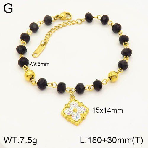 Ατσάλινο βραχιόλι με μαύρες και χρυσές χάντρες (B3018) - charmy.gr