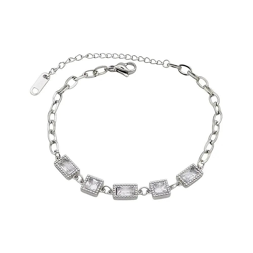 Ατσάλινο Βραχιόλι με Ορθογώνιες Διαφανείς Πέτρες (B3382) - charmy.gr