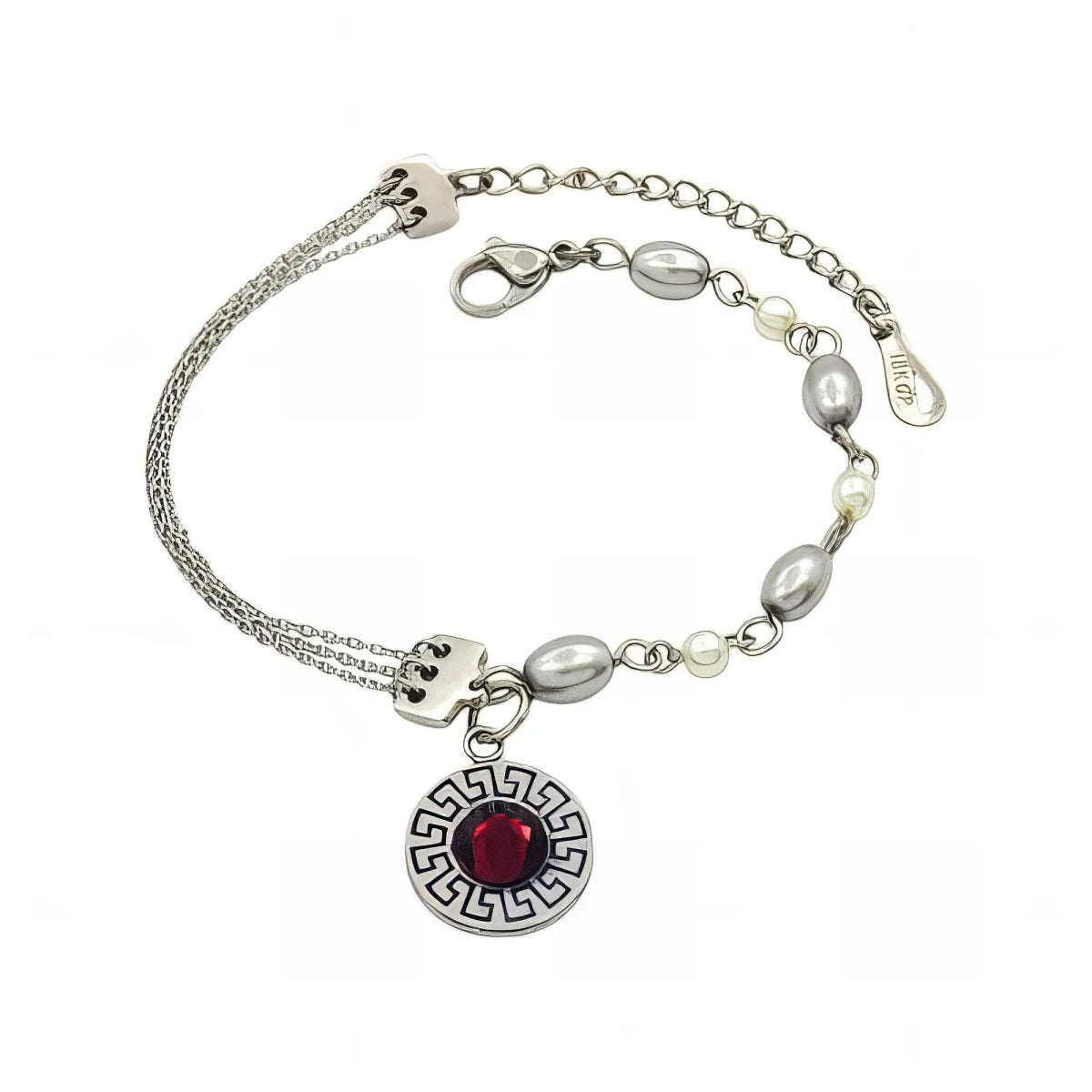 Ατσάλινο βραχιόλι με πέρλες και διακοσμητικό κρεμαστό (B3154) - charmy.gr