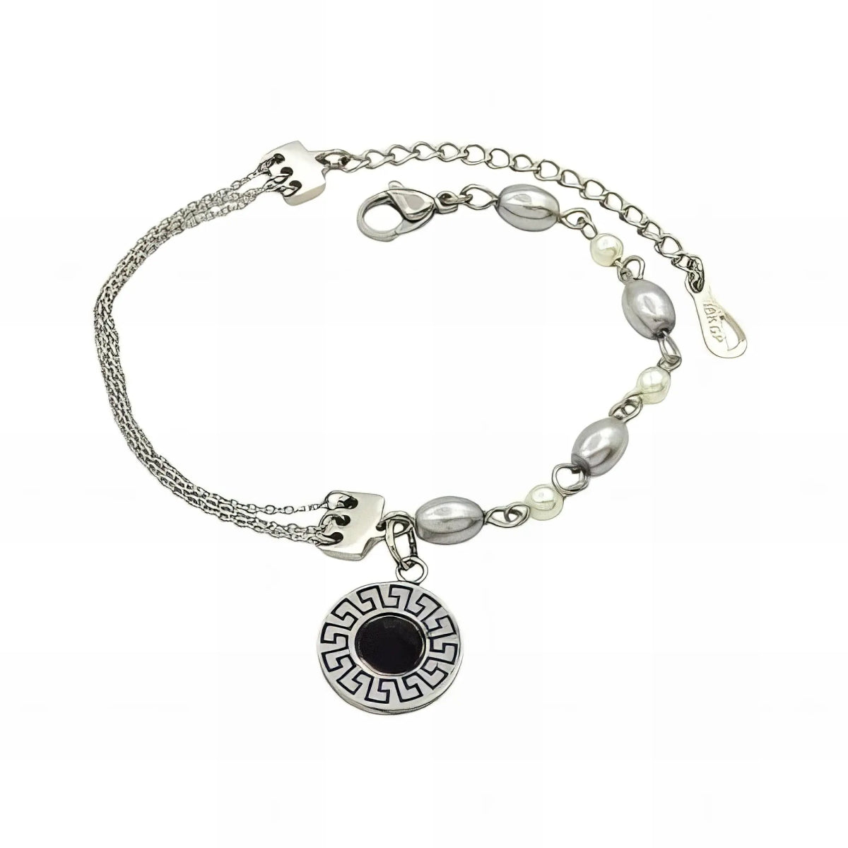 Ατσάλινο βραχιόλι με πέρλες και διακοσμητικό κρεμαστό (B3155) - charmy.gr