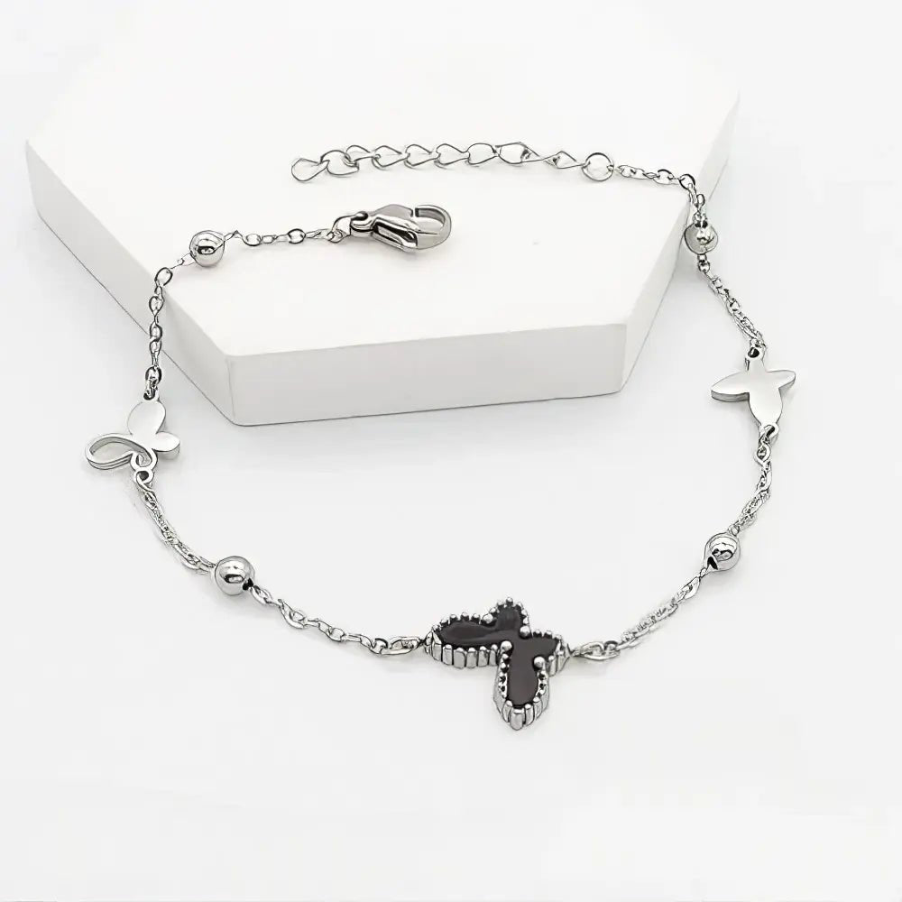 Ατσάλινο Βραχιόλι με Πεταλούδες (B3371) - charmy.gr