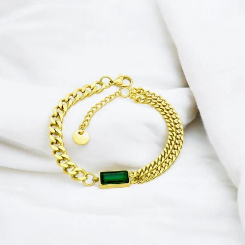 Ατσάλινο βραχιόλι με πράσινη πέτρα ζιργκόν (B3071) - charmy.gr