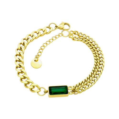 Ατσάλινο βραχιόλι με πράσινη πέτρα ζιργκόν (B3071) - charmy.gr