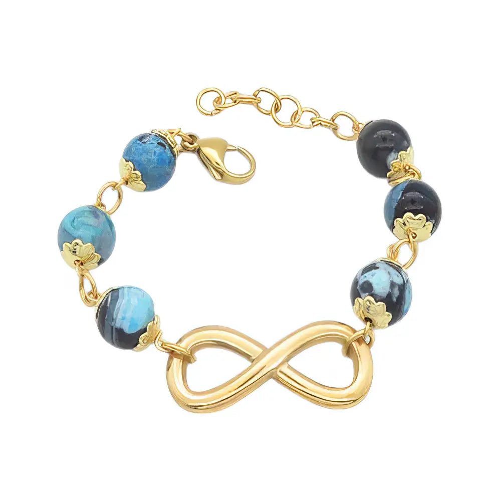 Ατσάλινο Βραχιόλι με Σύμβολο Άπειρο και Μπλε - Μαύρες Χάντρες (B3401) - charmy.gr