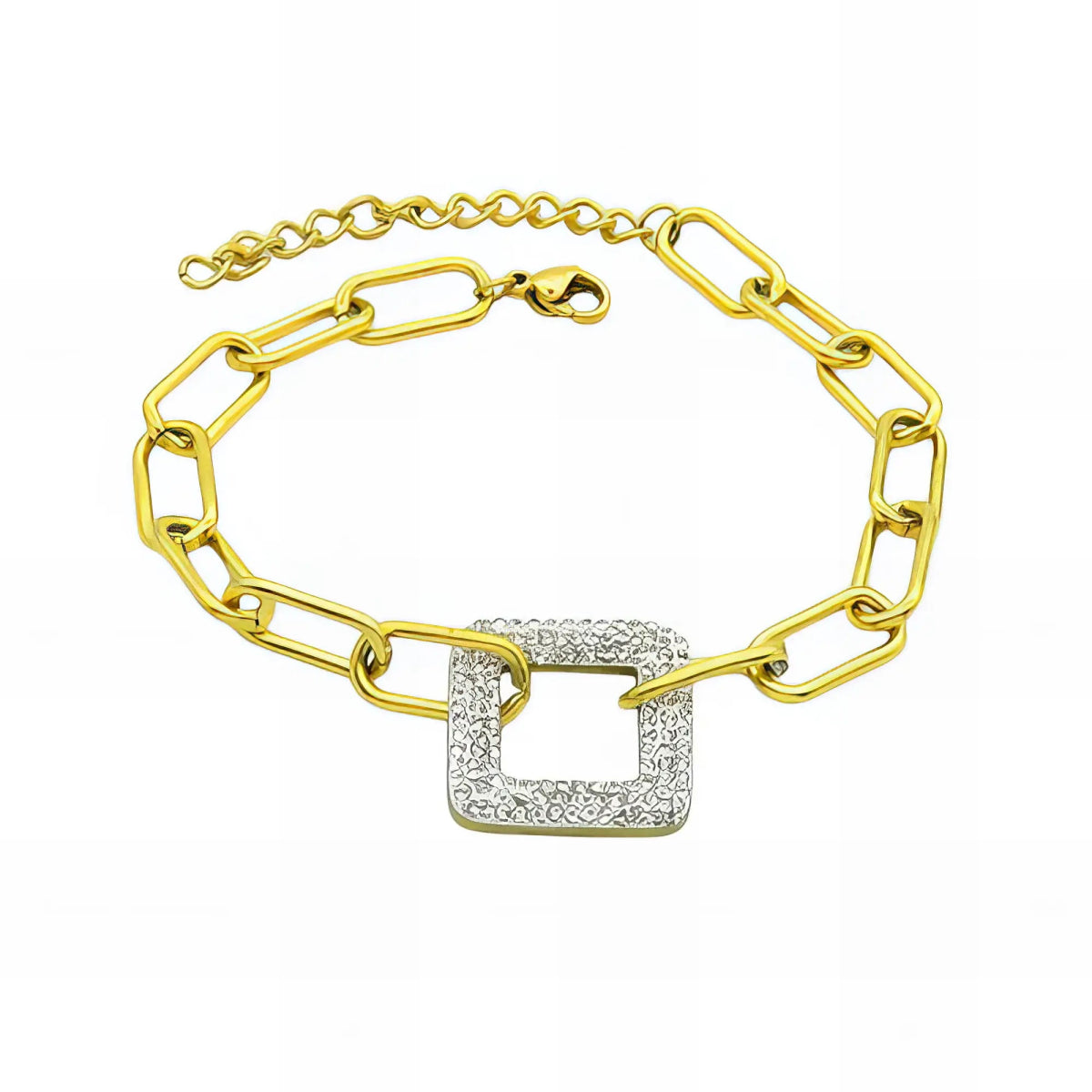 Ατσάλινο βραχιόλι με τετράγωνο διακοσμητικό στοιχείο με ζιργκόν (B3228) - charmy.gr