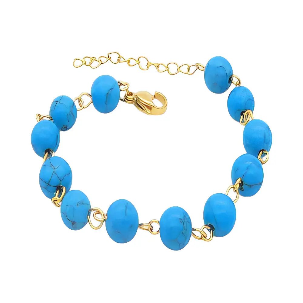 Ατσάλινο Βραχιόλι με Τυρκουάζ Χάντρες και Χρυσή Αλυσίδα (B3420) - charmy.gr