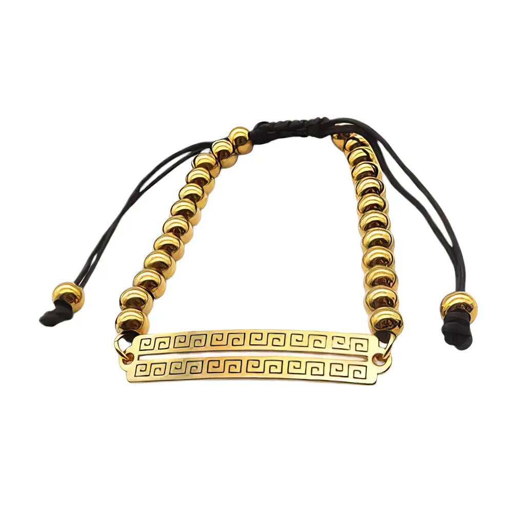 Ατσάλινο Βραχιόλι με Χάντρες και Ελληνικό Μοτίφ (B3432) - charmy.gr