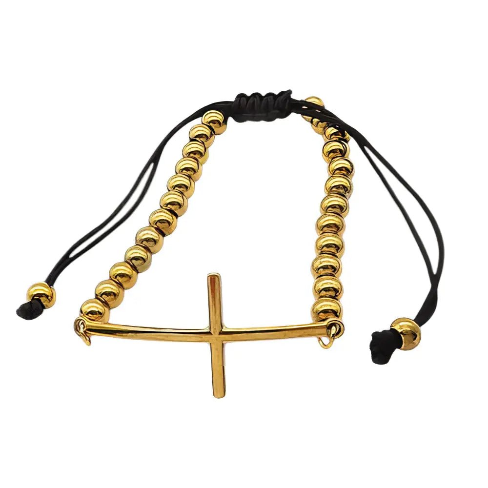 Ατσάλινο Βραχιόλι με Χάντρες και Κρεμαστό Σταυρό (B3433) - charmy.gr