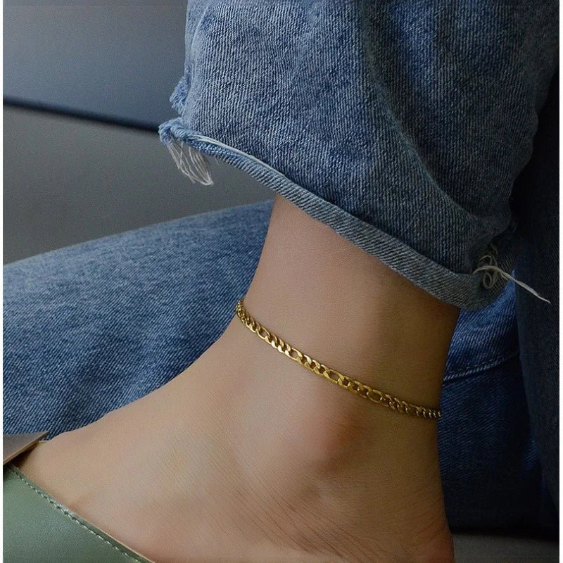 Ατσάλινο βραχιόλι ποδιού επιχρυσωμένο 18k (A1001) - charmy.gr